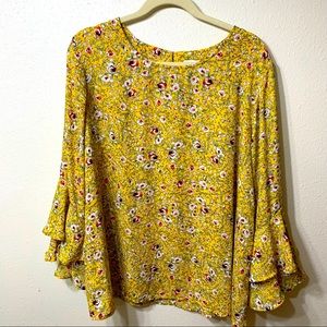 CATO Bright Yellow Floral Blouse